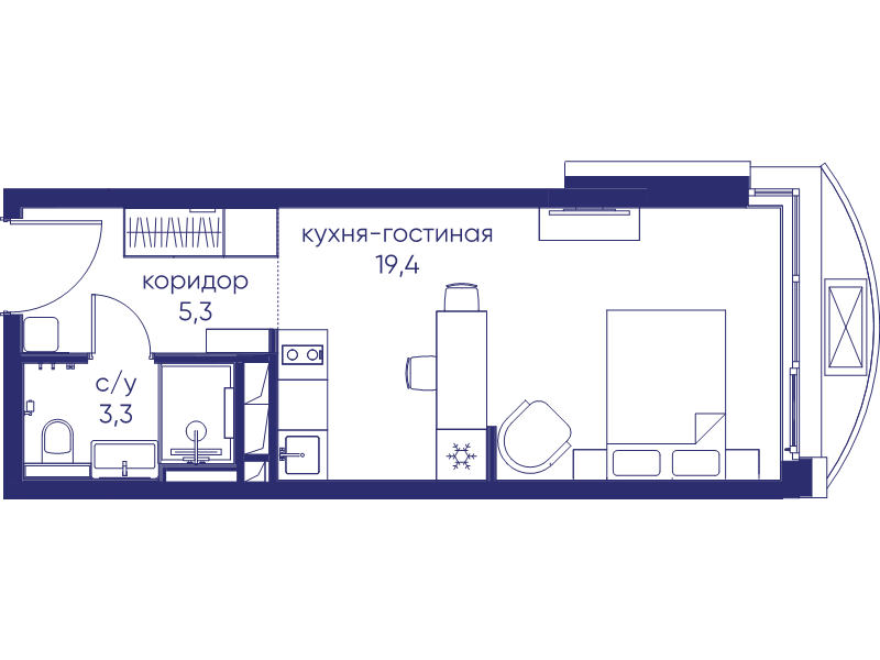 Студия 28 м²