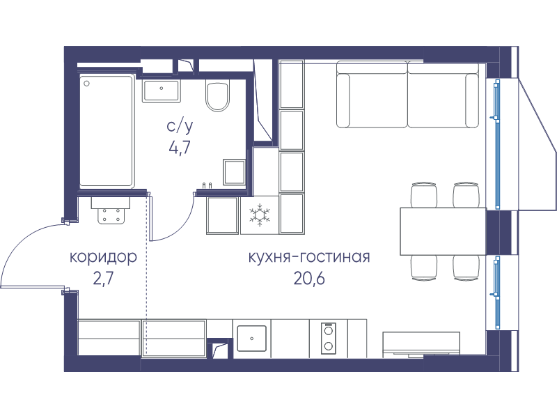 Студия 28 м²