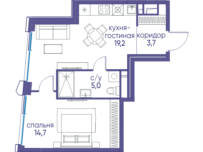 2 ккв (Евро) 42,6 м²