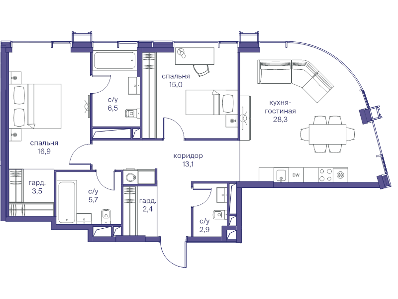 3 ккв (Евро) 94,3 м²