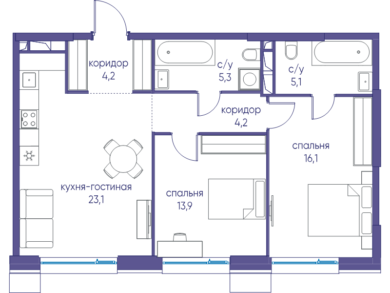 3 ккв (Евро) 71,9 м²