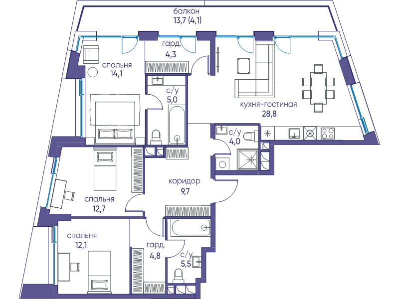 4 ккв (Евро) 105,1 м²