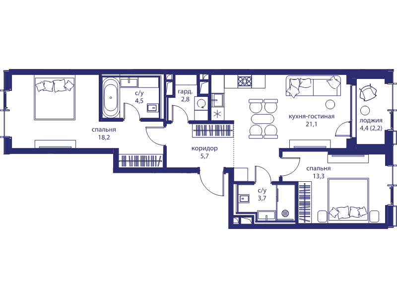 3 ккв (Евро) 71,5 м²
