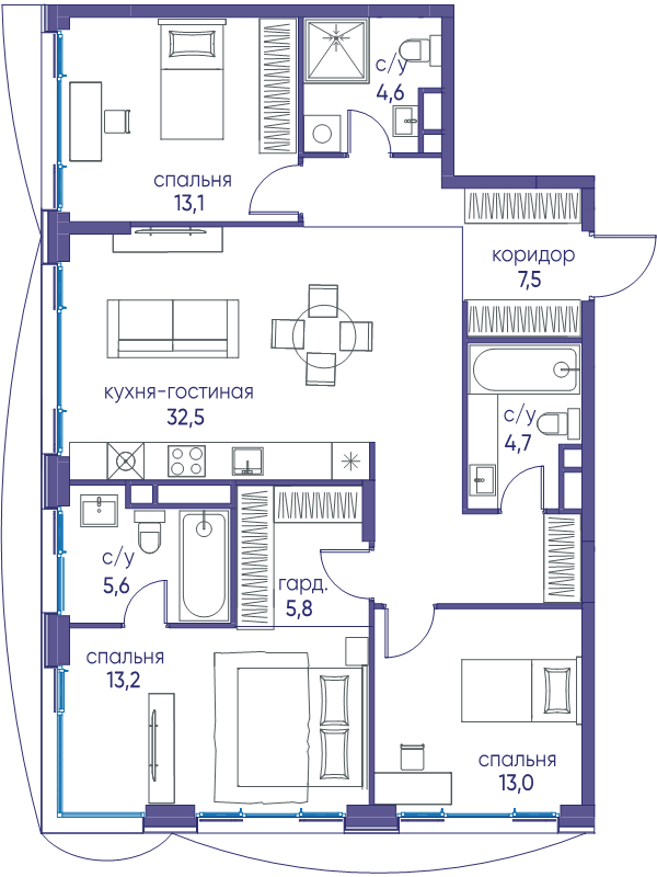4 ккв (Евро) 100 м²