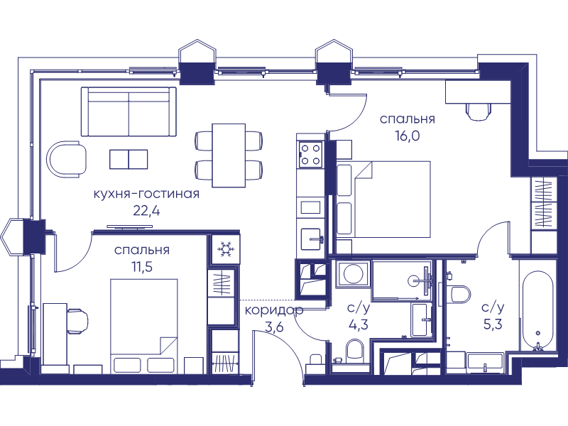 3 ккв (Евро) 63,1 м²