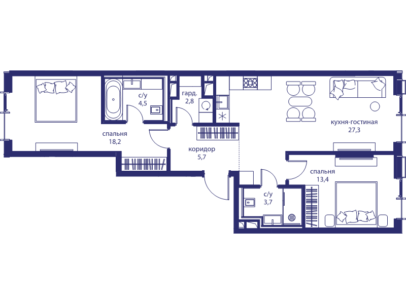 3 ккв (Евро) 75,6 м²