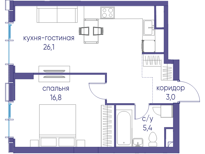 2 ккв (Евро) 51,3 м²