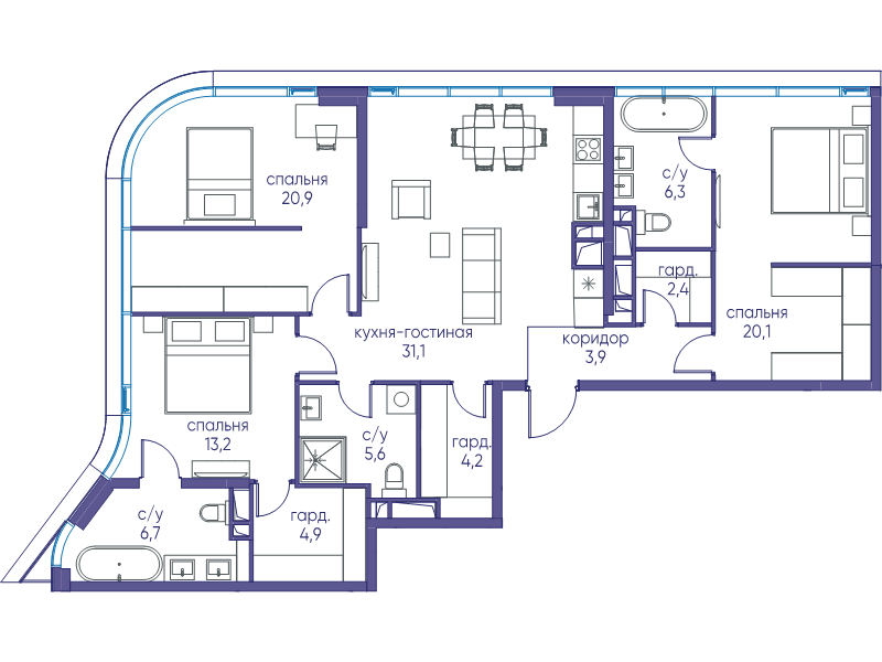 4 ккв (Евро) 119,3 м²