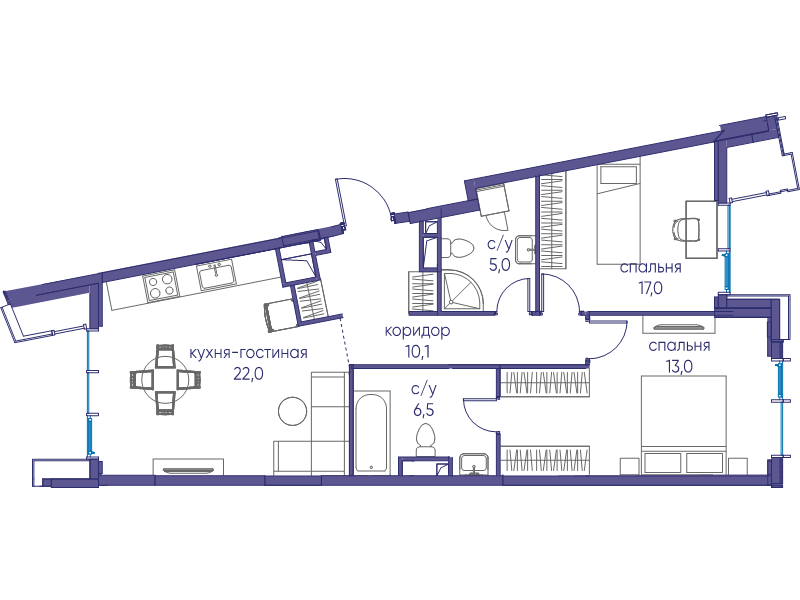 3 ккв (Евро) 73,6 м²