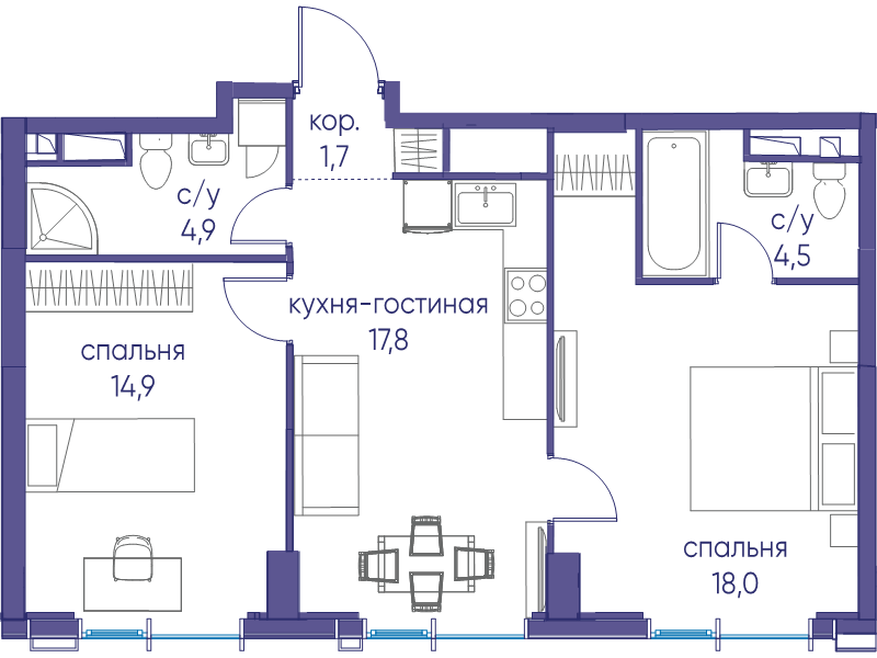 3 ккв (Евро) 61,8 м²