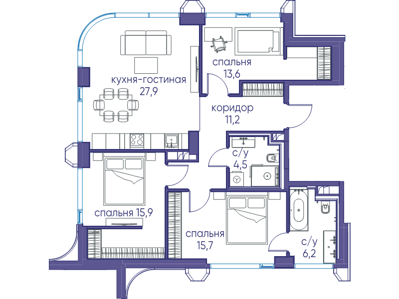 4 ккв (Евро) 94,8 м²
