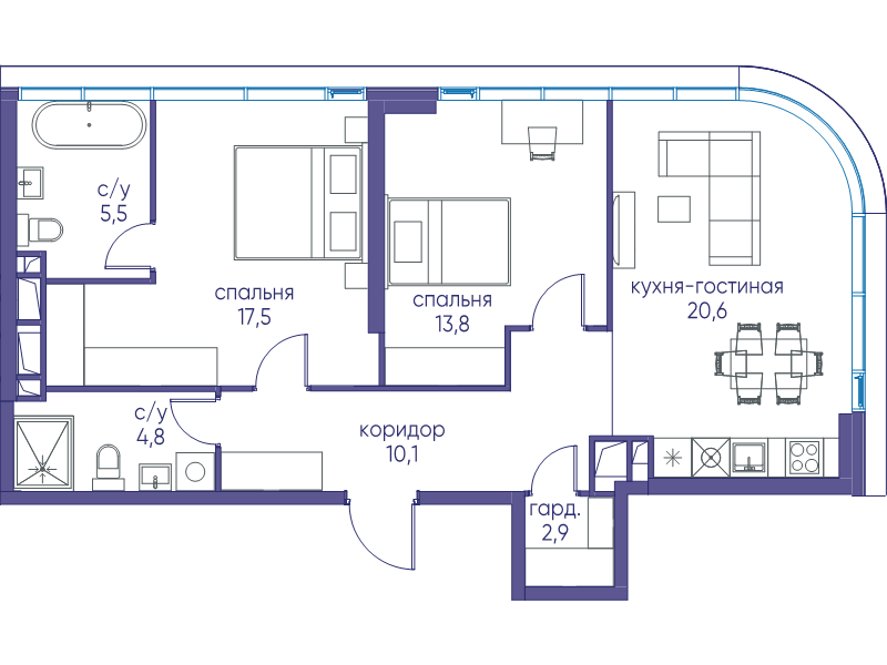 3 ккв 114,4 м²