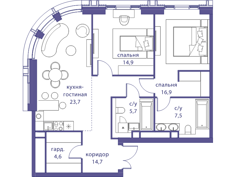 3 ккв (Евро) 88 м²