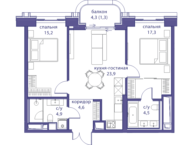 3 ккв (Евро) 71,7 м²