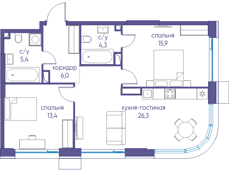3 ккв (Евро) 71,3 м²