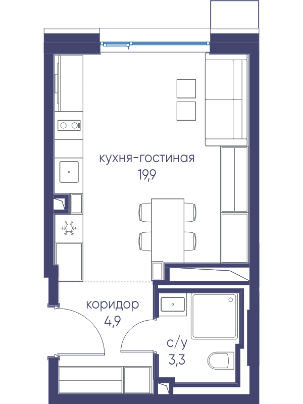 Студия 28,1 м²