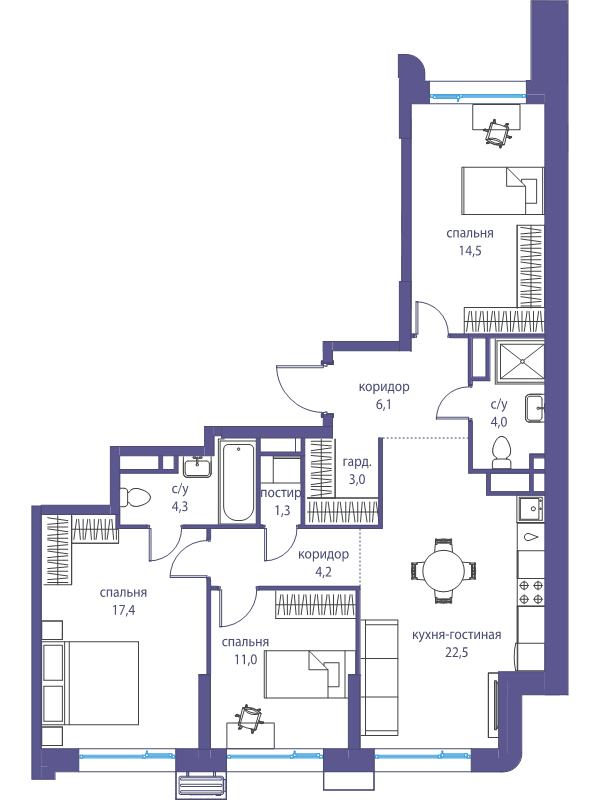 4 ккв (Евро) 88,3 м²