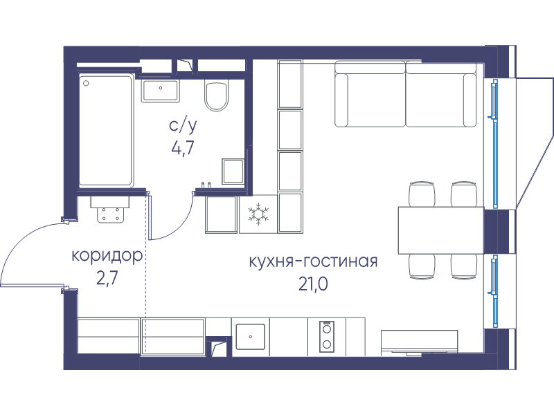 Студия 28,4 м²