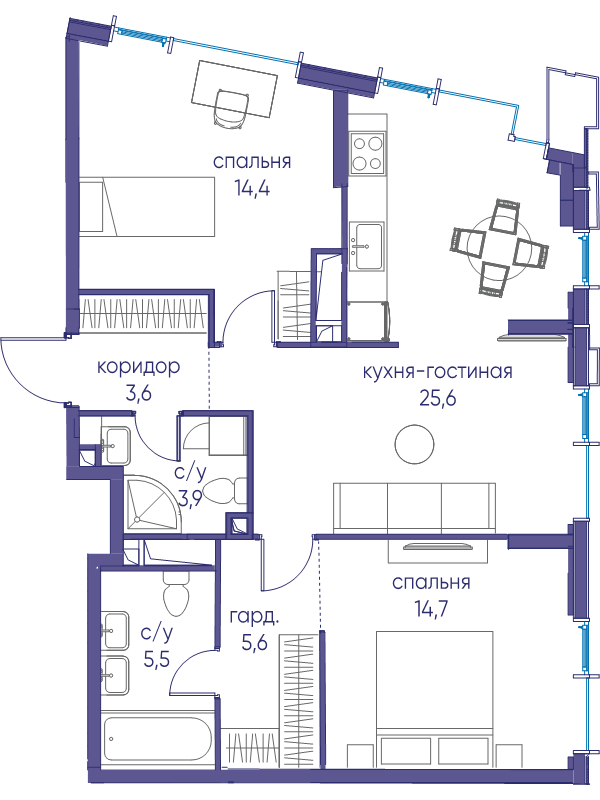 3 ккв (Евро) 74,7 м²