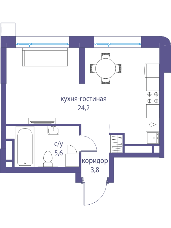 Студия 33,6 м²