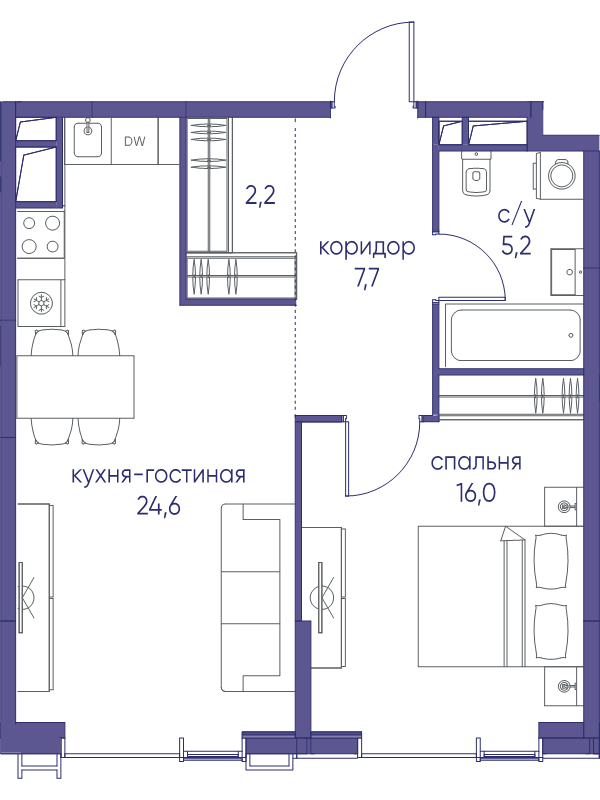 2 ккв (Евро) 55,7 м²