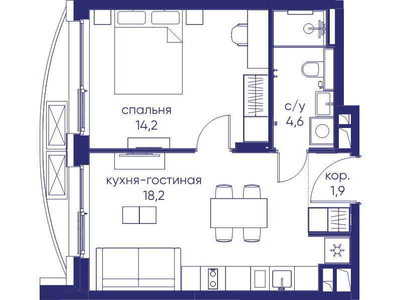 2 ккв (Евро) 38,9 м²