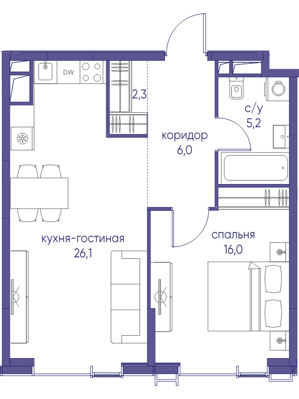 2 ккв (Евро) 55,6 м²