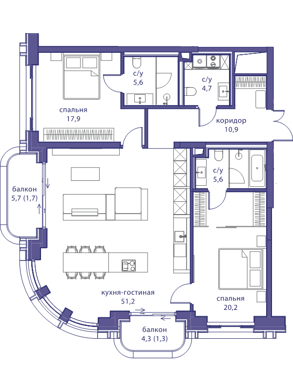4 ккв (Евро) 119,1 м²