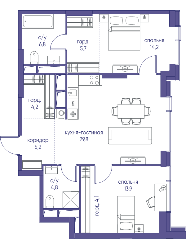 3 ккв (Евро) 88,9 м²