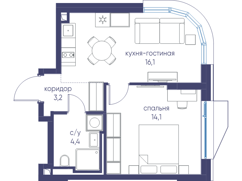 2 ккв (Евро) 37,8 м²