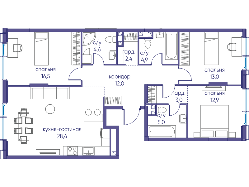 4 ккв (Евро) 102,7 м²
