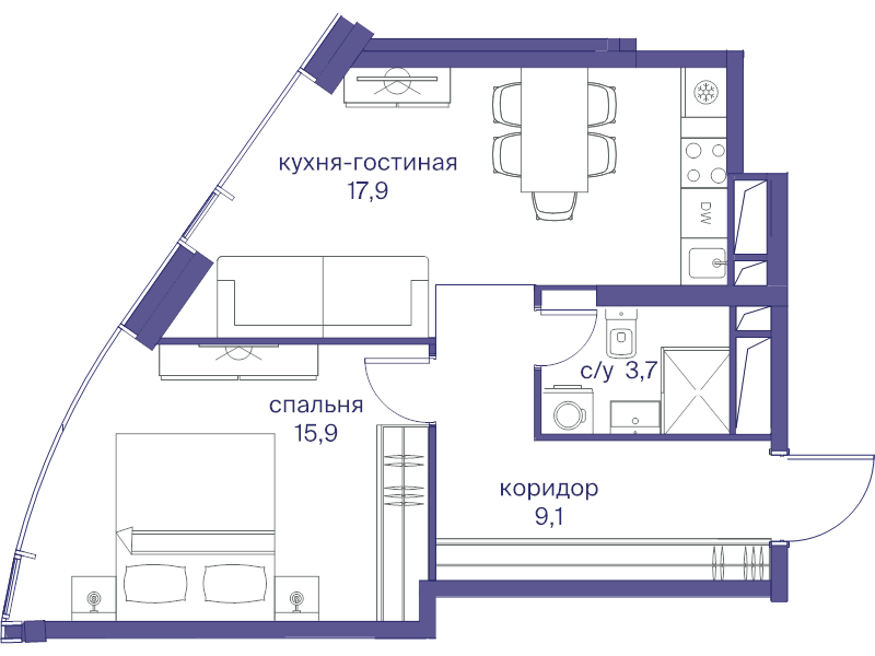 2 ккв (Евро) 46,6 м²