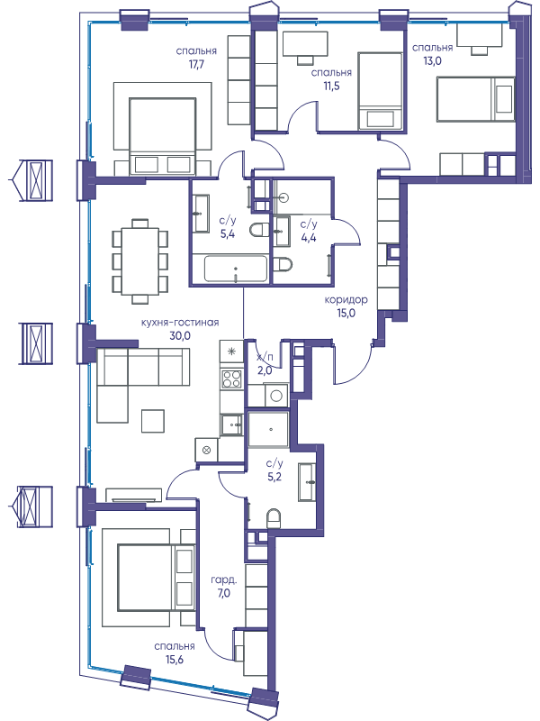 5 ккв (Евро) 126,8 м²