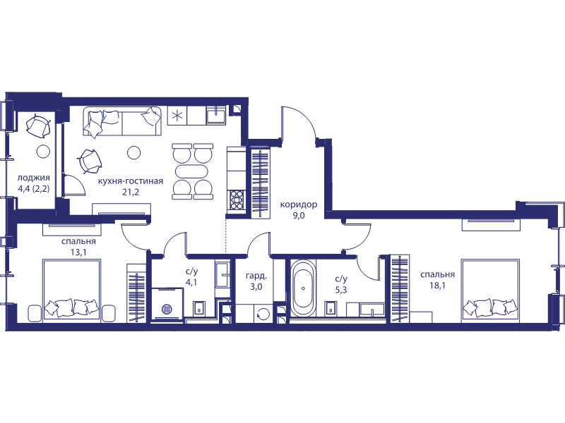3 ккв (Евро) 76 м²