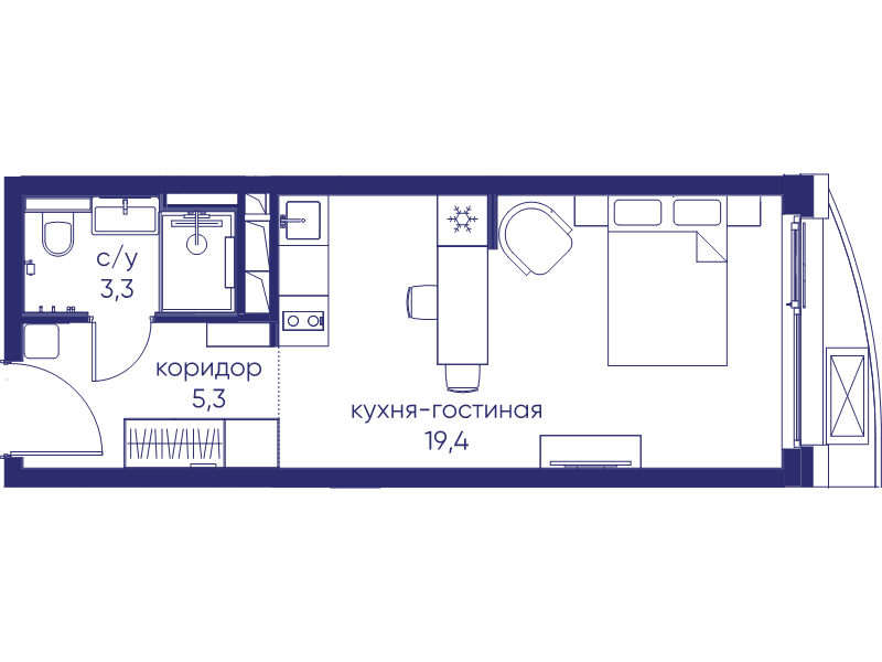 Студия 28 м²