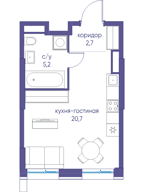 Студия 28,6 м²