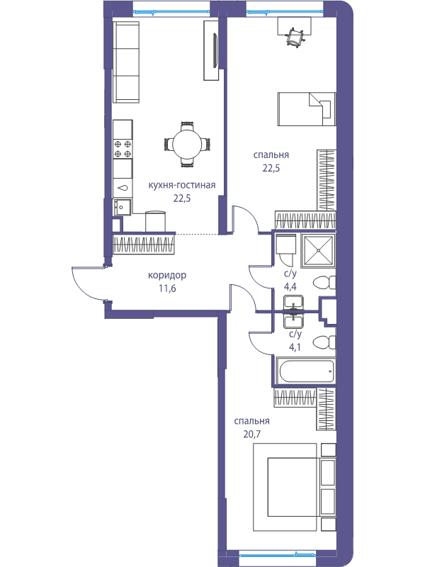 3 ккв (Евро) 85,8 м²