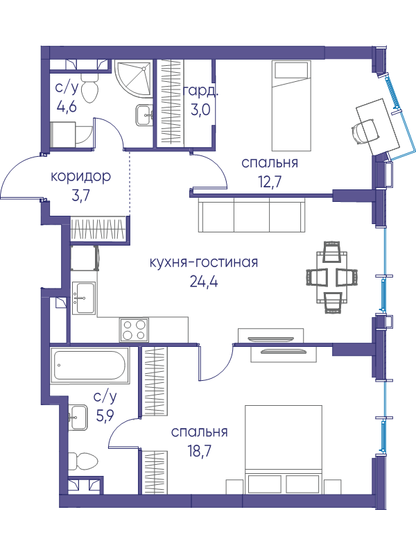 3 ккв (Евро) 73 м²