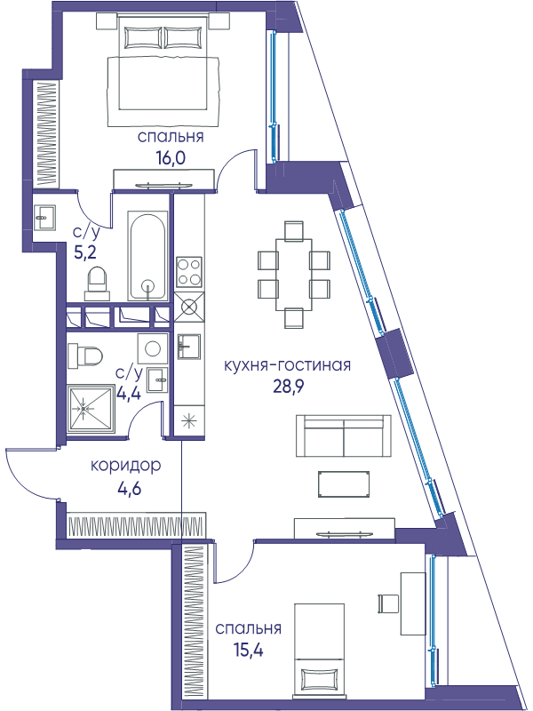 3 ккв (Евро) 74,5 м²