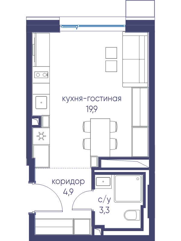 Студия 28,1 м²