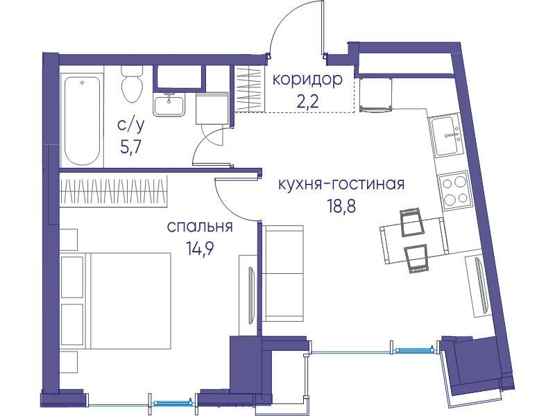 2 ккв (Евро) 41,6 м²
