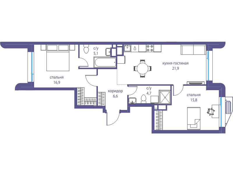 3 ккв (Евро) 71 м²