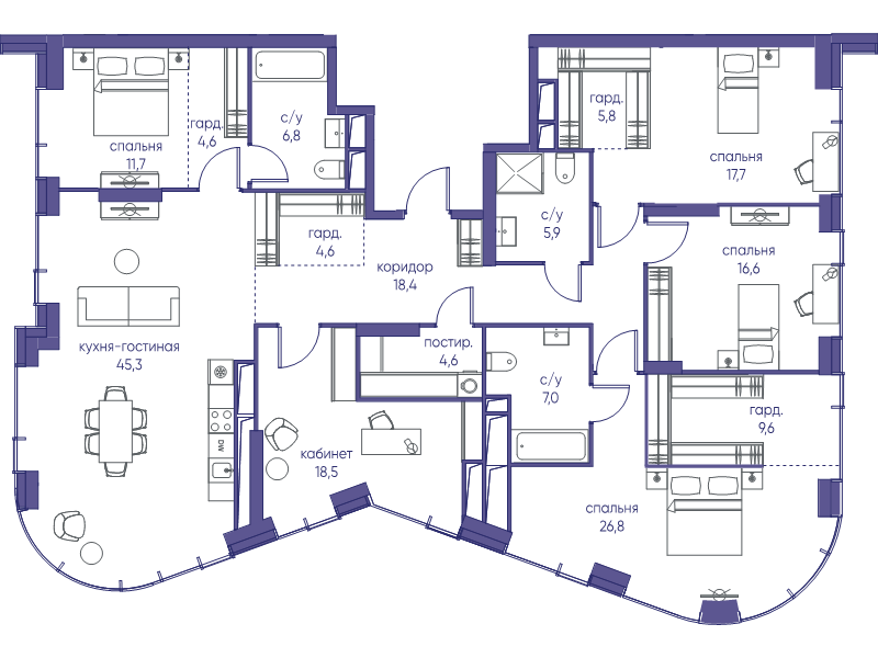 6 ккв (Евро) 203,9 м²