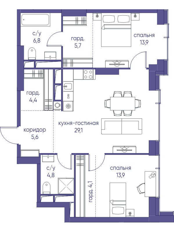 3 ккв (Евро) 88,3 м²