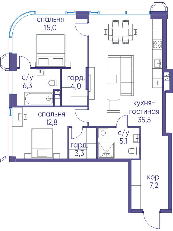 3 ккв (Евро) 89,3 м²