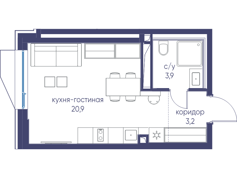 Студия 28 м²