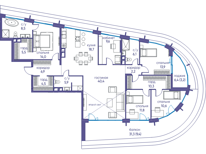 6 ккв (Евро) 180,8 м²