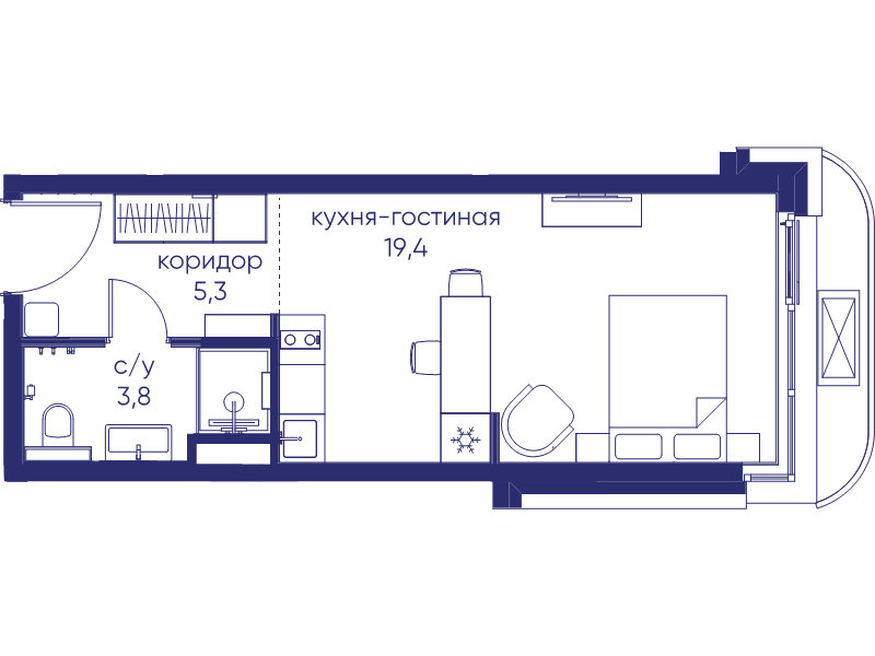 Студия 28,5 м²