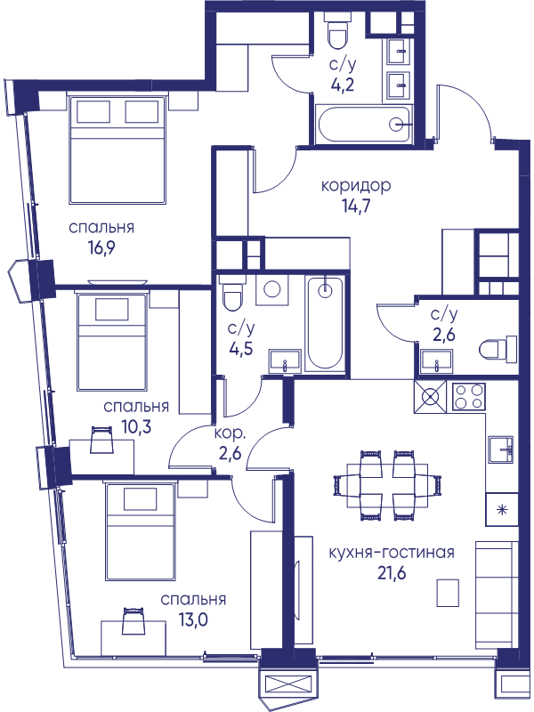 4 ккв (Евро) 90,4 м²