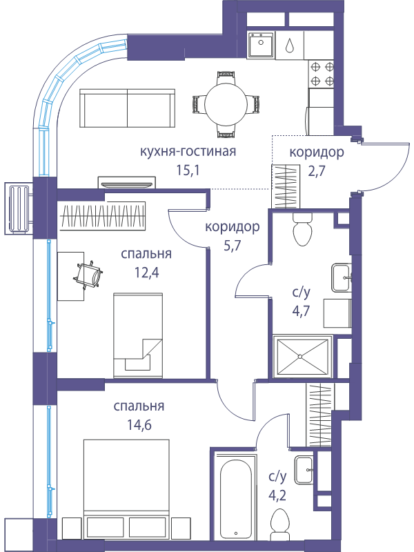 3 ккв (Евро) 59,4 м²